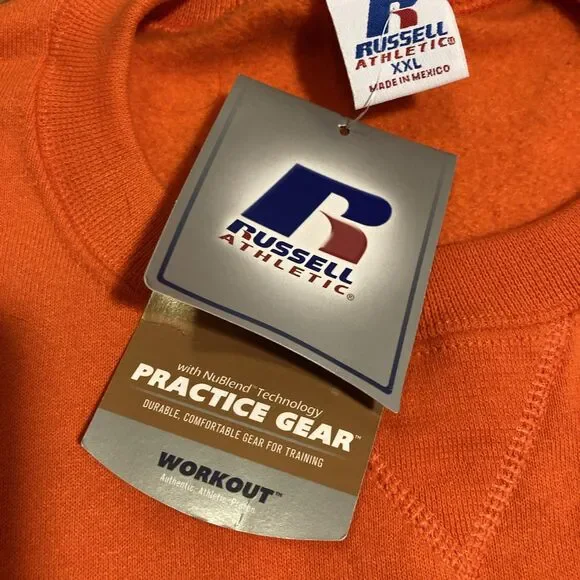 Vintage Russell Athletic Sweatshirt Men's XXL Crew Orange USA Blank Deadstock - Picture 5 of 10